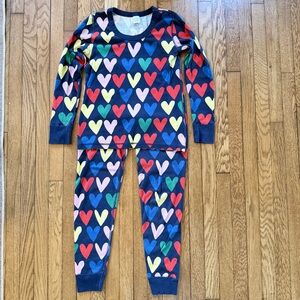 Hanna Andersson Women’s Long John Pajamas Set Navy Happy Hearts Medium